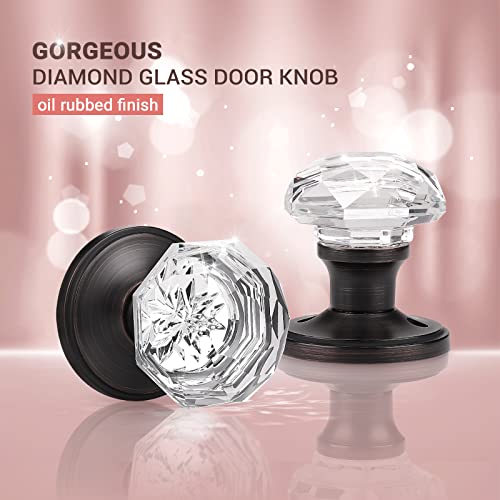 KNOBWELL Clear Diamond Glass Door Knob, Non-Locking, Oil Rubbed Bronze