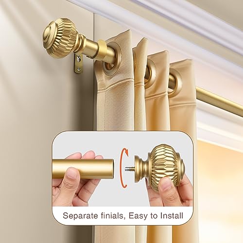 KNOBWELL 4 Pack Empyrean Grace Golden Curtain Rod, 22-42 in, Brass Lantern Finials