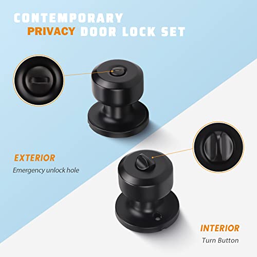 KNOBWELL Matte Black Privacy Lock Knobs 6-Pack for Bedrooms & Bathrooms