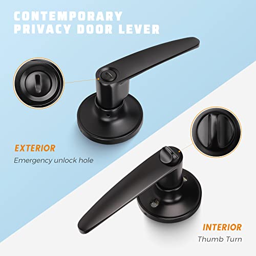 2-Pack Black Lever Door Handles for Privacy Doors (Left/Right)