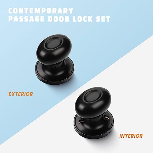 KNOBWELL Matte Black 6-Pack Interior Door Knob Set, Oval Style Concealed Screws