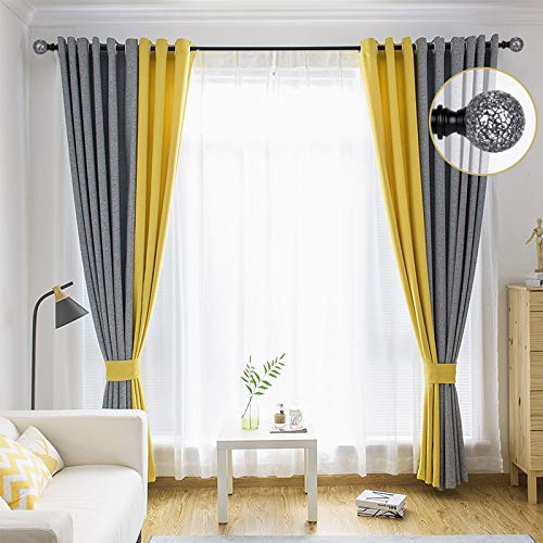 KNOBWELL Sparkling Mosaic Ball Curtain Rod Set, Adjusts 42-120 Inches, Black