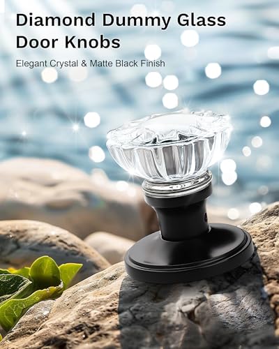 KNOBWELL 2 Pack Crystal Door Knobs, Matte Black Decor for Interior Glass Doors