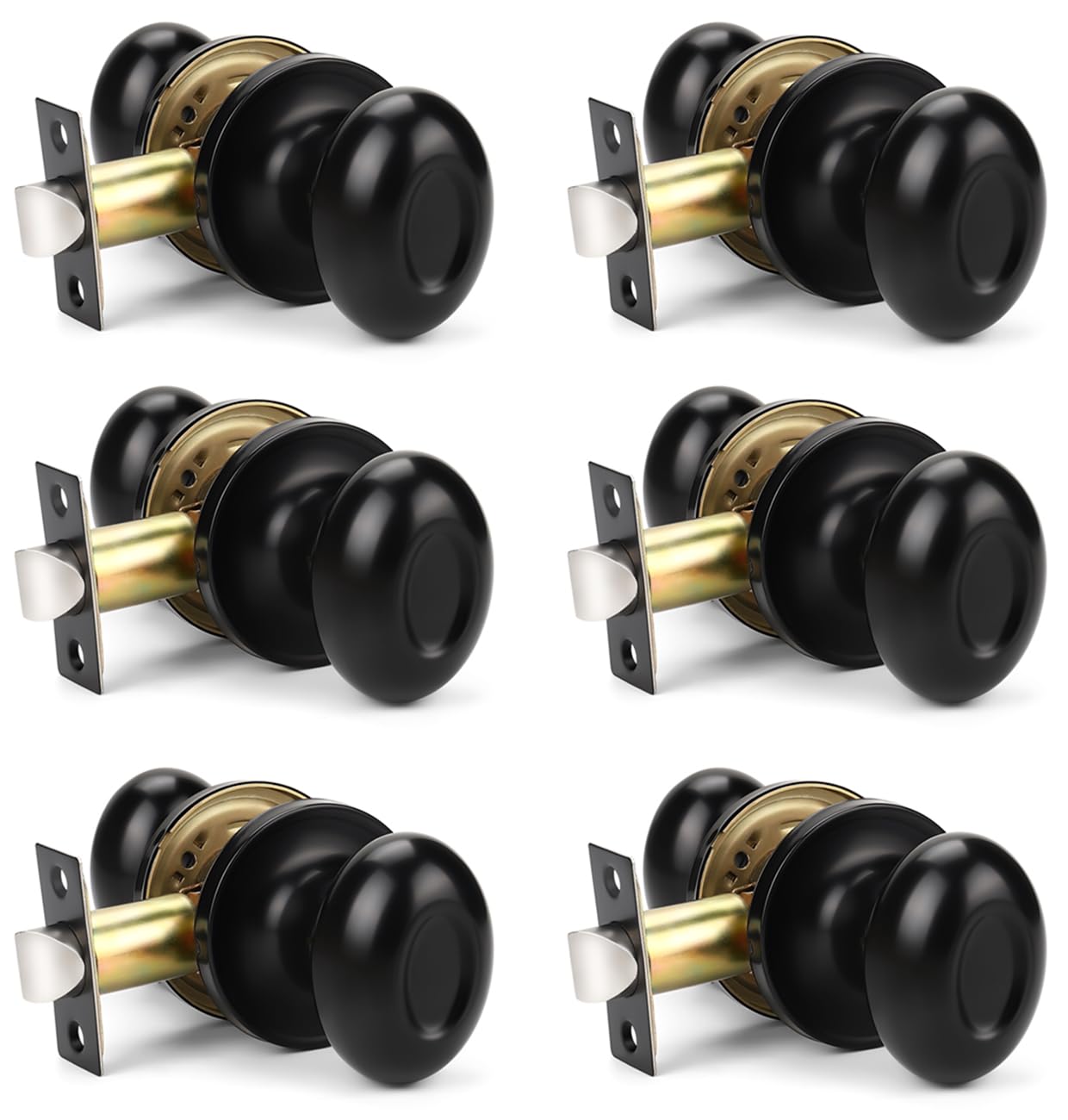 KNOBWELL Matte Black 6-Pack Interior Door Knob Set, Oval Style Concealed Screws