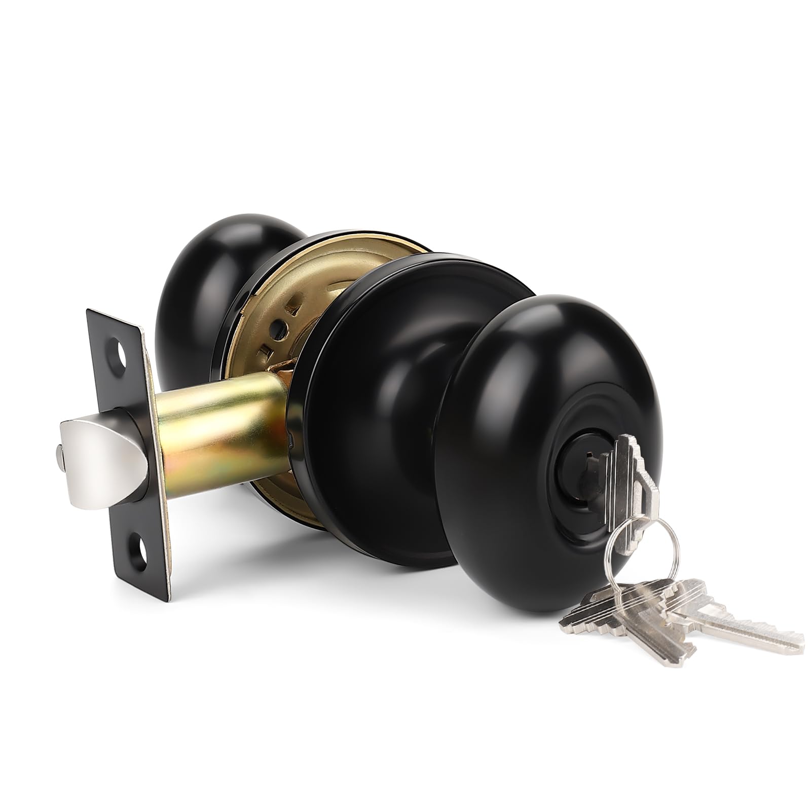 KNOBWELL 3 Pack Oval Style Keyed Door Knobs, Matte Black with Lock & Key, Interior/Exterior