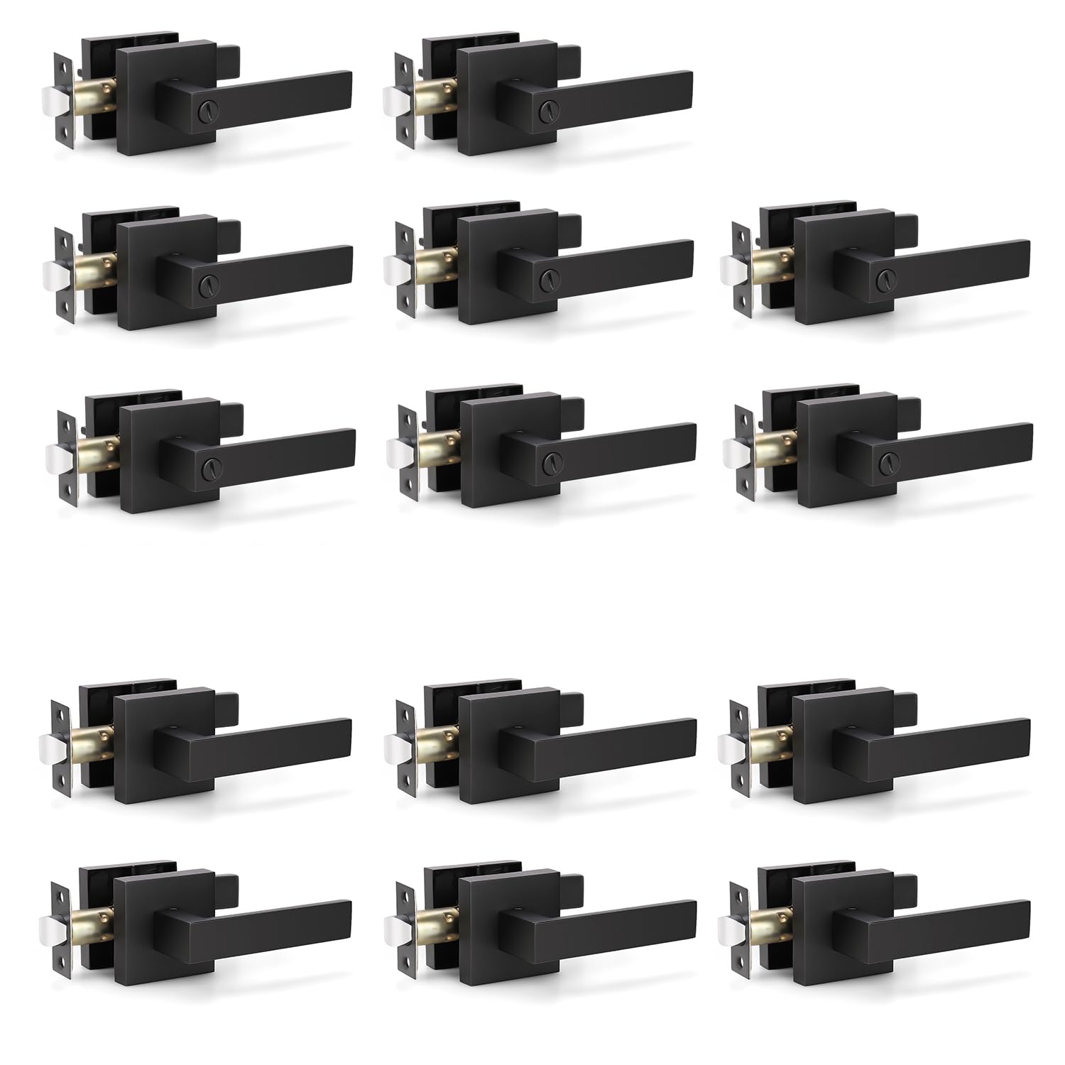 KNOBWELL 8 Pack Privacy Door Handles & 6 Pack Passage Levers, Modern Matte Black