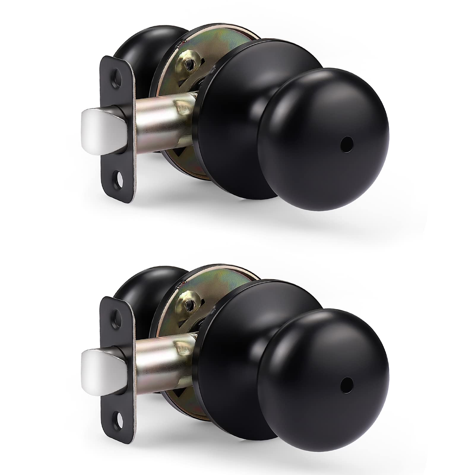 Black Keyless Privacy Door Knob 2-Pack for Bathroom & Bedroom