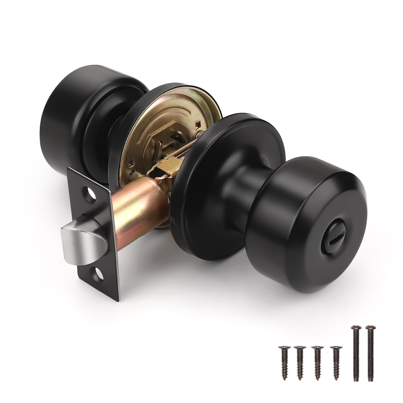 KNOBWELL Matte Black Privacy Door Knob for Bedroom and Bathroom