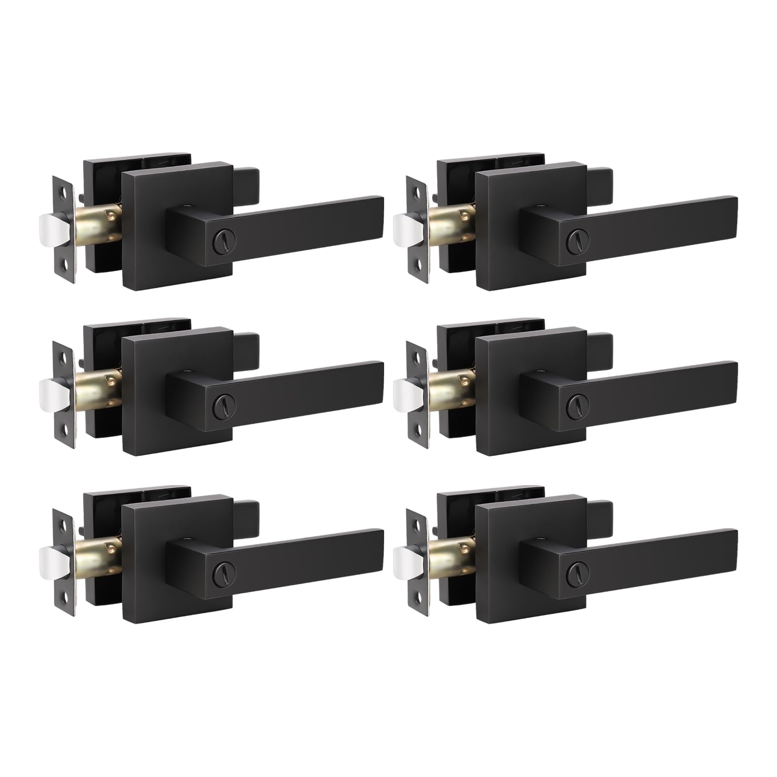 Matte Black Privacy Door Lever Set, 6 Pack for Bed and Bath