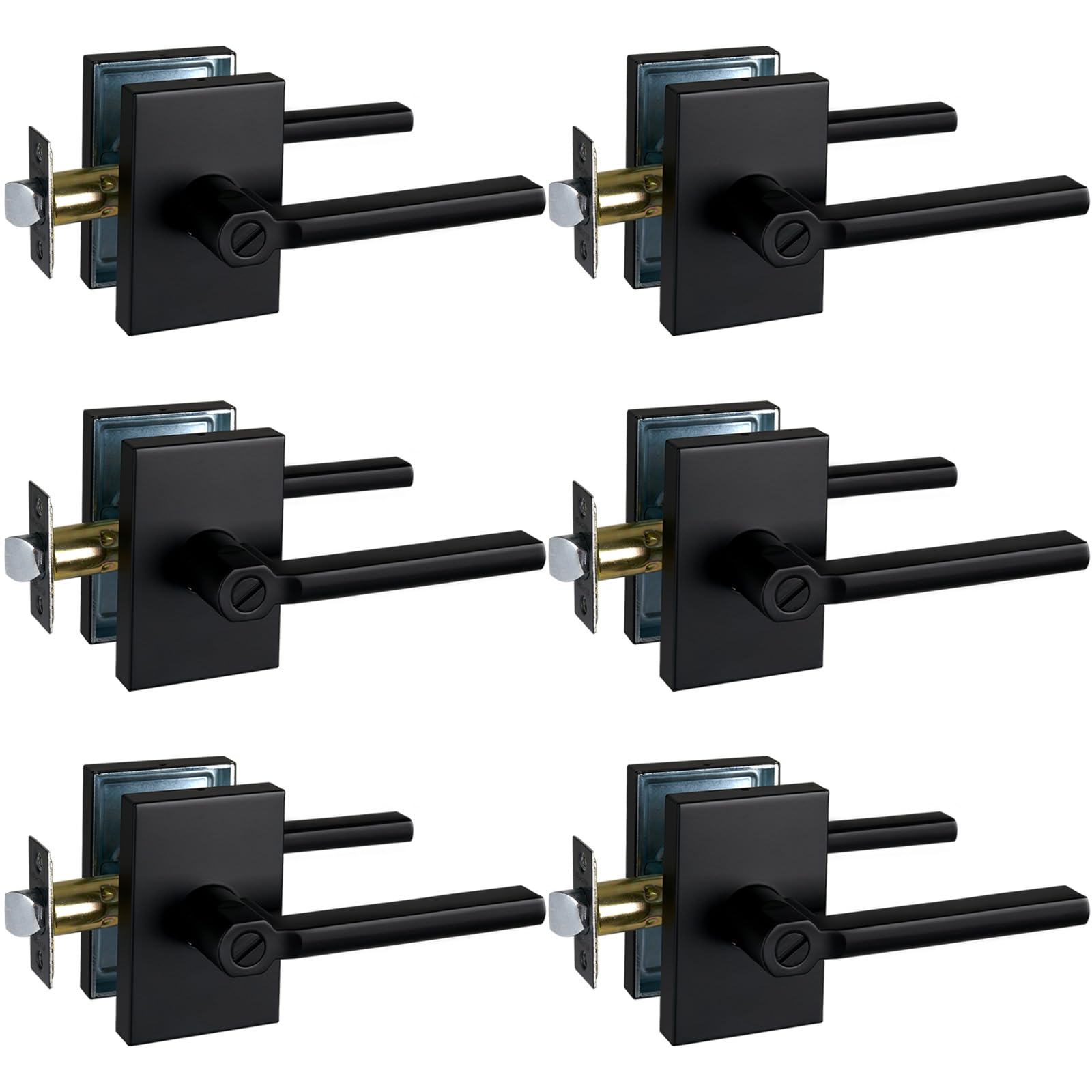 NEWBANG Matte Black 6-Pack Door Lever for Privacy Bathroom and Heavy Duty Interior Doors