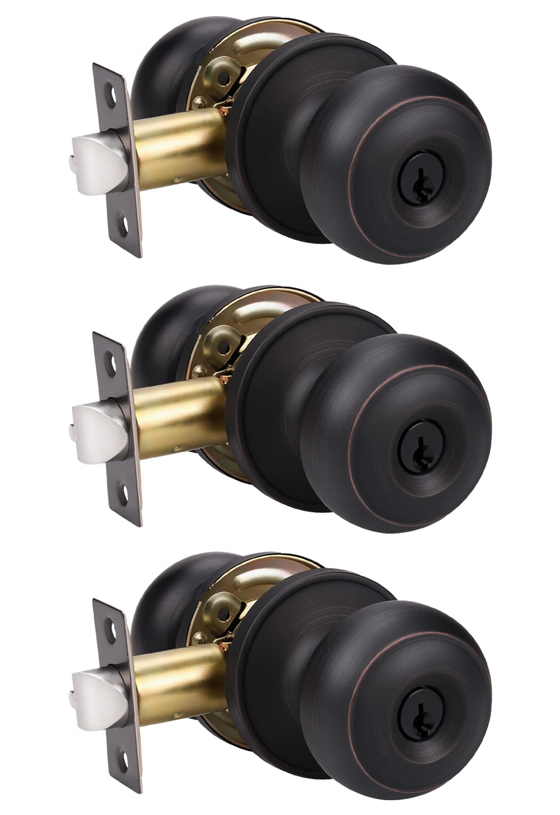 KNOBWELL 3 Pack Oil Rubbed Bronze Front Door Knobs with Lock and Key