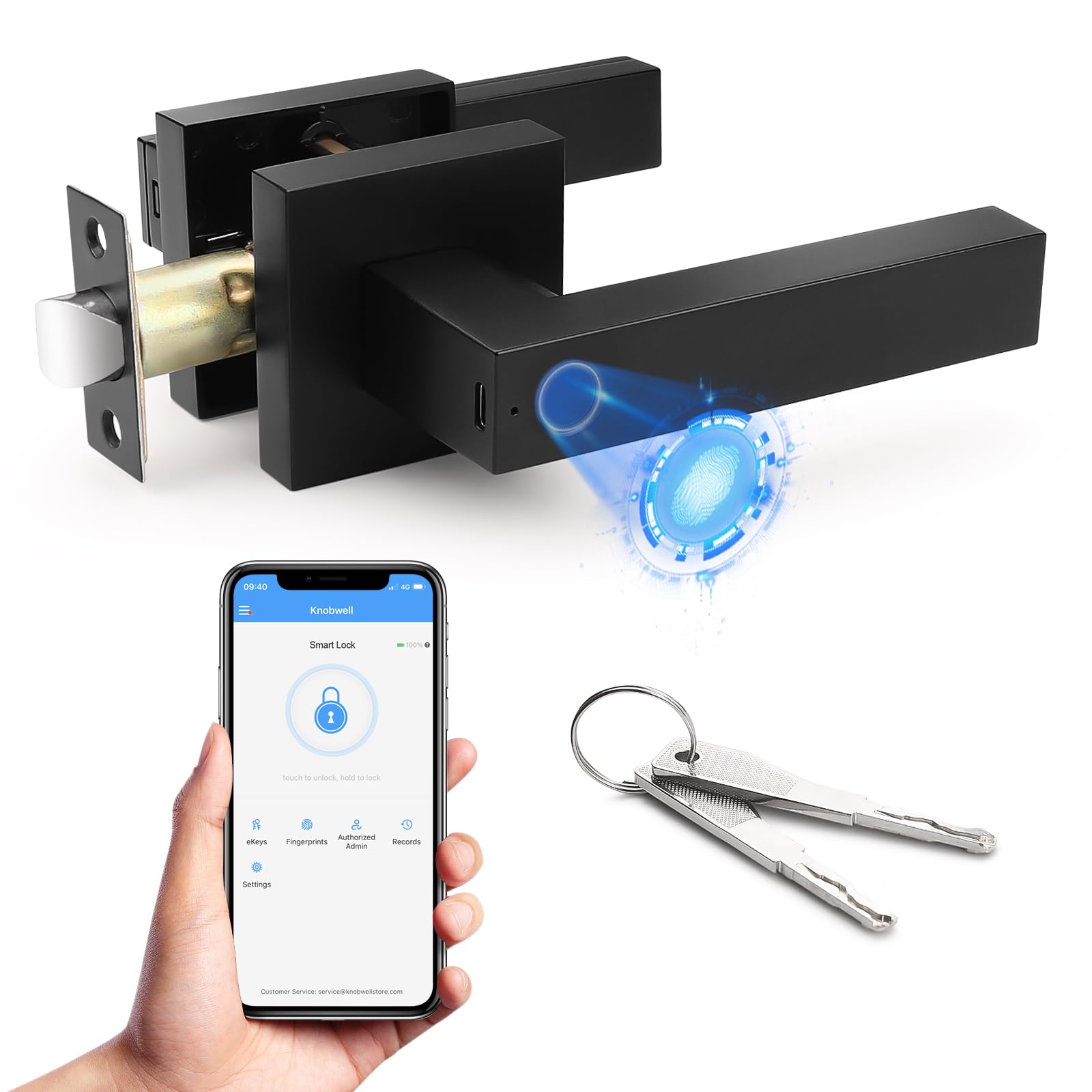 KNOBWELL Smart Fingerprint Door Lock with APP Control for Home Office Hotel