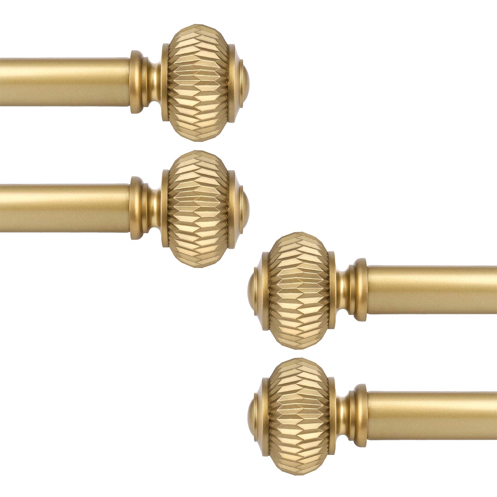 KNOBWELL 4 Pack Empyrean Grace Golden Curtain Rod, 22-42 in, Brass Lantern Finials