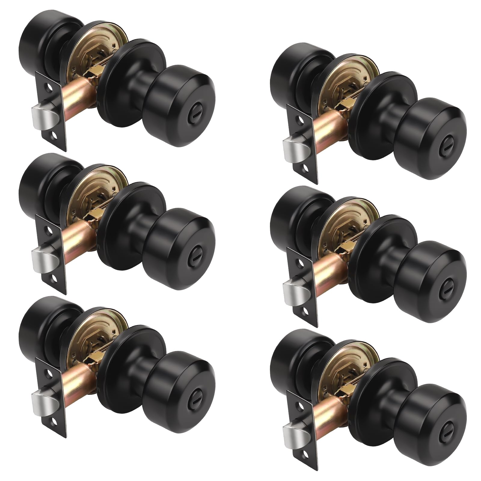 KNOBWELL Matte Black Privacy Lock Knobs 6-Pack for Bedrooms & Bathrooms