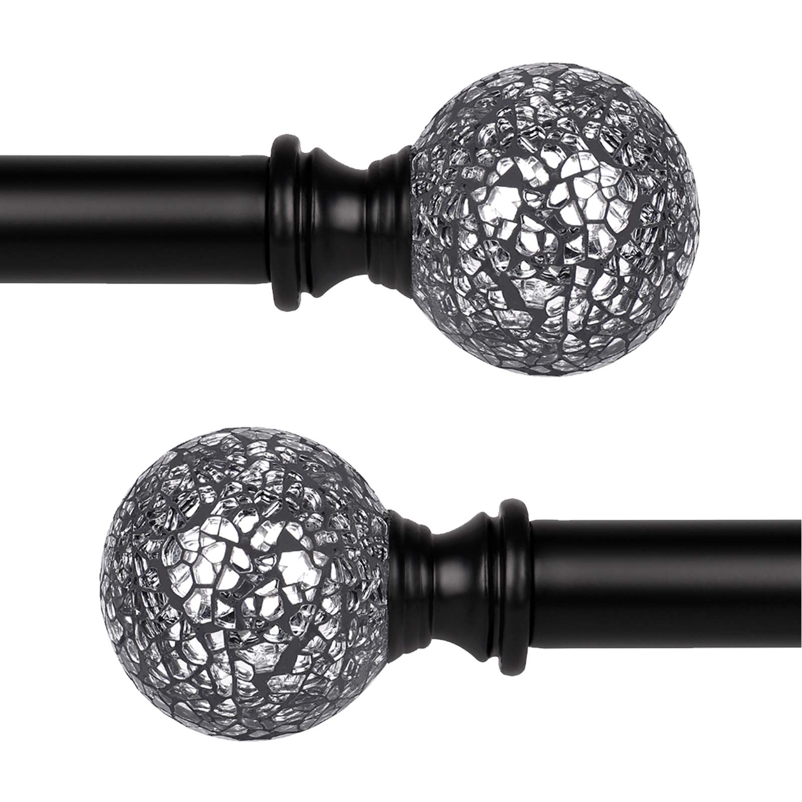 KNOBWELL Sparkling Mosaic Ball Curtain Rod Set, Adjusts 42-120 Inches, Black
