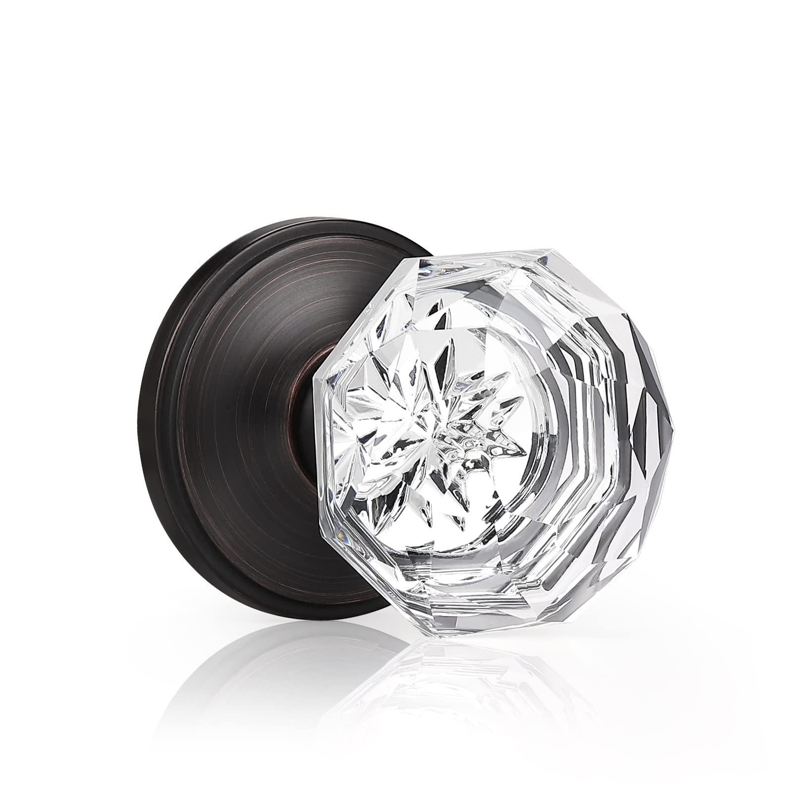 KNOBWELL Clear Diamond Glass Door Knob, Non-Locking, Oil Rubbed Bronze
